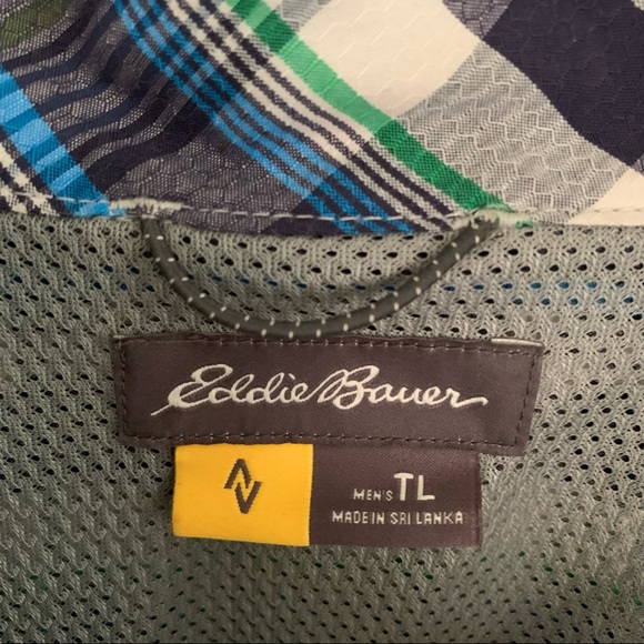 Men’s TL Tall LG EDDIE BAUER Blue Plaid Shirt Sleeve Hiking Outdoor Button Shirt - Picture 4 of 11